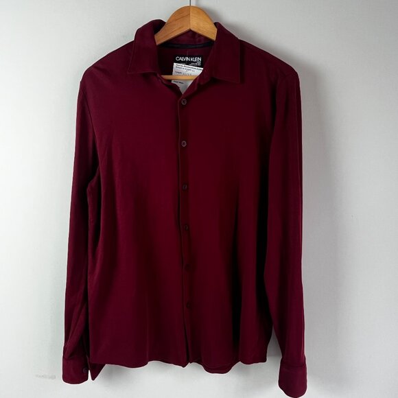 2/$30 Calvin Klein Burgundy Medium Long Sleeve Polo Tee - Picture 1 of 6